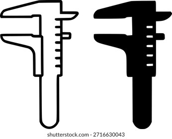 Icono para la industria, ilustración de pinza de vernier, esquema y versiones de silueta