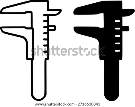 Icon for industry, vernier caliper illustration, outline and silhouette versions