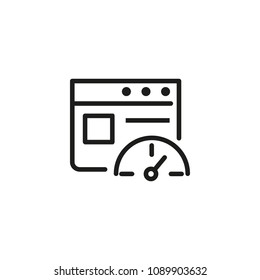 Icon of information about speedometer. Maintenance, instruction, gauge. Machine concept. Can be used for topics like engine, speed, examination