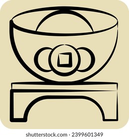 Icon Ingot. related to Chinese New Year symbol. hand drawn style. simple design editable. simple illustration