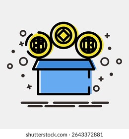 Icon initial coin offering. Crypto currency elements. Icon in MBE style.
