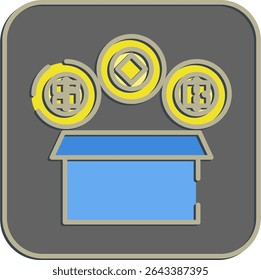 Icon initial coin offering. Crypto currency elements. Icon in embossed style.