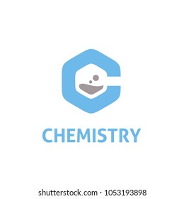 Icon Initial Letter C Chemistry Hexagon science lab tube with liquid bubble logo design inspiration