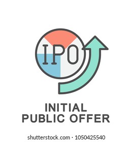 Icon initial public offer. Attracting additional capital to expand the company. The thin contour lines with color fills.