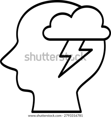 An icon of inner struggle, anxiety, or depression, featuring a silhouette of a human head with a cloud and lightning inside.