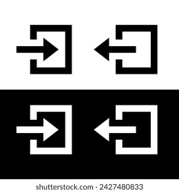 Icon input or output. Door with arrow, direction of movement. Access or registration symbol.