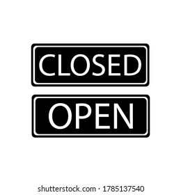 Icon inscription open, closed. Sign plate for the interface of stores, sites and applications. Vector graphic symbol.