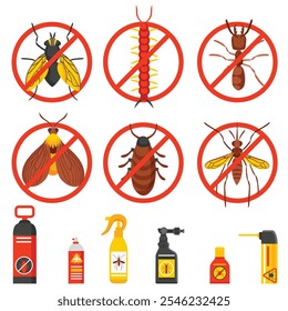 icon for insect repellent, flies, centipedes, ants, cockroaches, bees, butterflies, grasshoppers, pest control, vector art illustration design