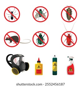 icon for insect repellent, flies, centipedes, ants, cockroaches, bees, butterflies, grasshoppers, pest control, vector art illustration design