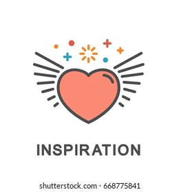 Icon Inspiration. Heart with rays in the form of wings. The thin contour lines with color fills.