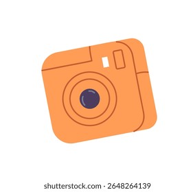 Ícone da câmera fotográfica instantânea. Fotocâmera laranja para fazer instantâneo para memória. Dispositivo com lente para fotografia. Equipamento de fotografia na moda. Ilustração de vetor isolado plano sobre fundo branco