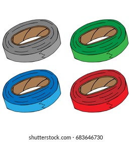 Icon of insulating tape. Red, blue, green and gray electrical tape. Hand drawing tool. Vector illustration.