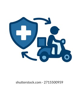 Icono "Insurtech for Gig Workers" - Un símbolo de seguro de salud flexible, siguiendo el icono de una moto de transporte o entrega.
