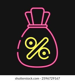 Icon interest rate. Economy elements. Icon in neon style.