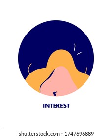 Icon interested face of character. Flat vector illustration, doodle style.