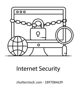 
An icon of internet security in linear outline editable design