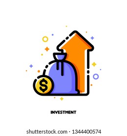 Icon of investment portfolio growth or revenue increase for financial performance report or income improvement strategy concept. Flat filled outline style. Pixel perfect 64x64. Editable stroke