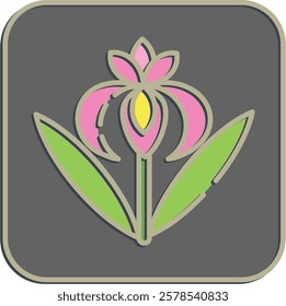 Icon iris. Beautiful flowers elements. Icon in embossed style.