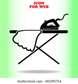 Icon of iron and ironing board icon vector web icon. Black illustration on white background