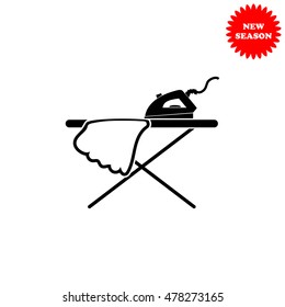 Icon of iron and ironing board vector icon isolated on white background.