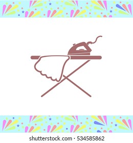 Icon of iron and ironing board vector icon on white background. Isolated illustration. Business picture.