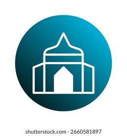 Icono de diseño de arquitectura islámica que presenta el edificio de la mezquita con el color de fondo azul mínimo