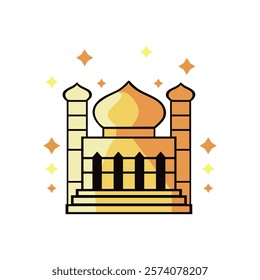 icon of islamic mosque and gold cuban decorated with stars