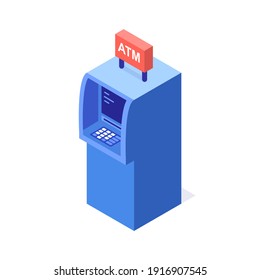 Icon isometric atm cash machine.