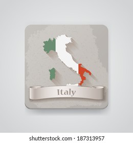 Icon of Italy map with flag. Vector illustration