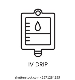 An icon of an IV drip in vector, symbolizing medical treatments, with an editable stroke.