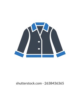 Icon of a jacket with a collar and buttons.