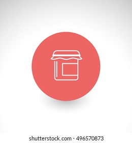 Icon with a jar of jam on the red circle. Vector illustration, editable and isolated.
