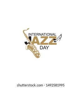 ícono de jazz día internacional con saxofón aislado en fondo blanco