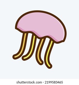 Icon Jelly Fish. suitable for seafood symbol. flat style. simple design editable. design template vector. simple illustration