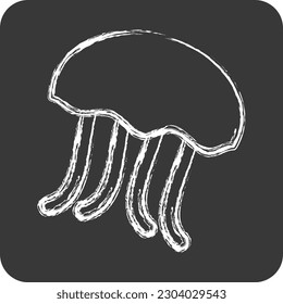 Icon Jelly Fish. suitable for seafood symbol. chalk Style. simple design editable. design template vector