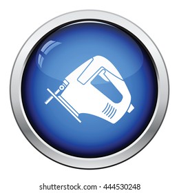 Icon of jigsaw icon. Glossy button design. Vector illustration.
