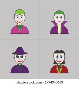 icon joker villain character avatar profile face people logo cartoon vector illustration style human outfit wallpaper commercial skin religion lineart 
