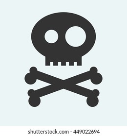 Icon of Jolly Roger symbol. Pirate, filibuster, corsair sign of crossed bones or crossbones and skull. Vector emblem