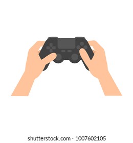 Icon joystick game controller in hands flat