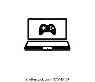 Icon joystick on the laptop monitor. Vector.