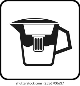 The icon of a jug with a water filter. Water purification. A black flat icon. A vector image.