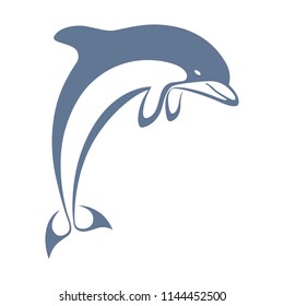Icon jumping dolphin. Monochrome symbol dolphin isolated on white background. Logo template. Sign dolphin. Sea symbol. Vector illustration