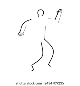 Icon of jumping man with raised hand isolated on white