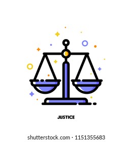 Icon of justice scales for law and justice concept. Flat filled outline style. Pixel perfect 64x64. Editable stroke