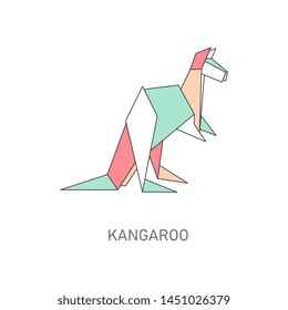 Icon of an kangaroo made of paper in flat origami style. Flat vector isolated illustration with origami animal kangaroo.