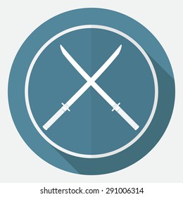 Icon Katana on white circle with a long shadow