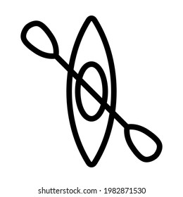 Icon Of Kayak And Paddle. Editable Bold Outline Design. Vector Illustration.