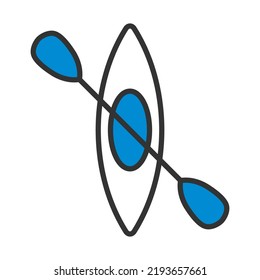 Icon Of Kayak And Paddle. Editable Bold Outline With Color Fill Design. Vector Illustration.