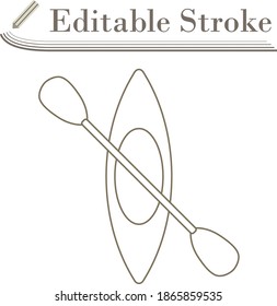 Icon Of Kayak And Paddle. Editable Stroke Simple Design. Vector Illustration.