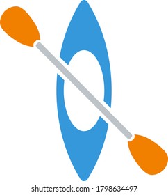 Icon Of Kayak And Paddle. Flat Color Design. Vector Illustration.